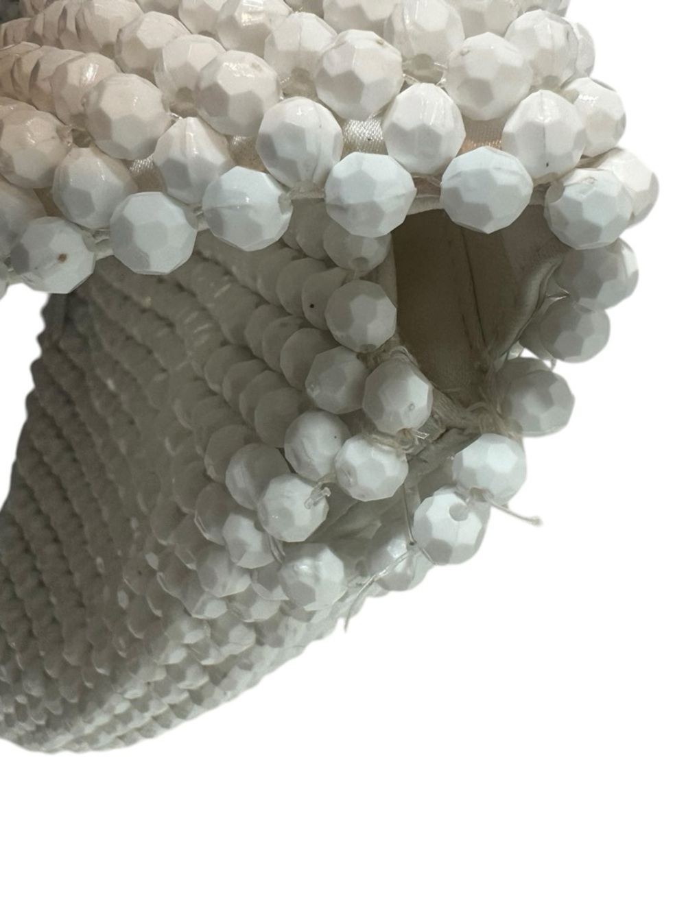 LOEFFLER RANDALL White Beaded Folded Clutch Purse Magnet Closure White Satin - Picture 6 of 7